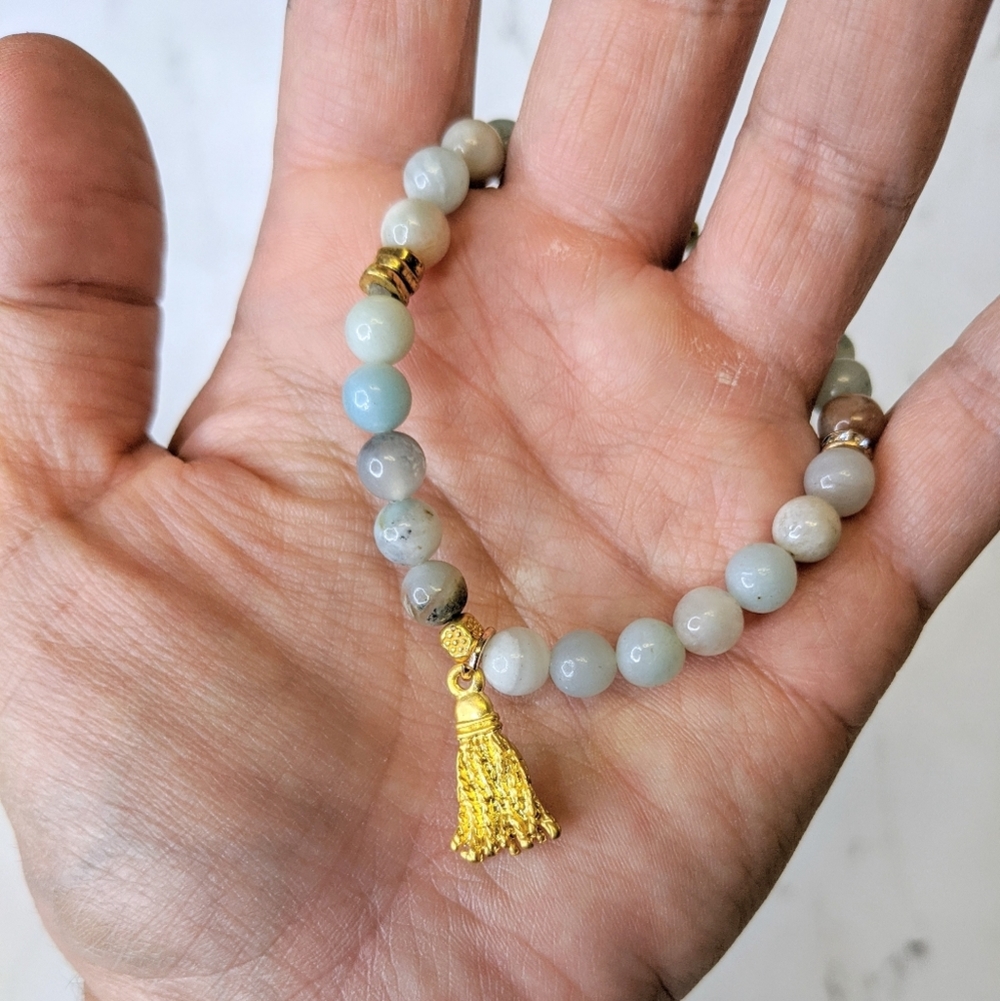 Stretchy Mala Bracelet with Gold Tassel - Picture 3 of 6